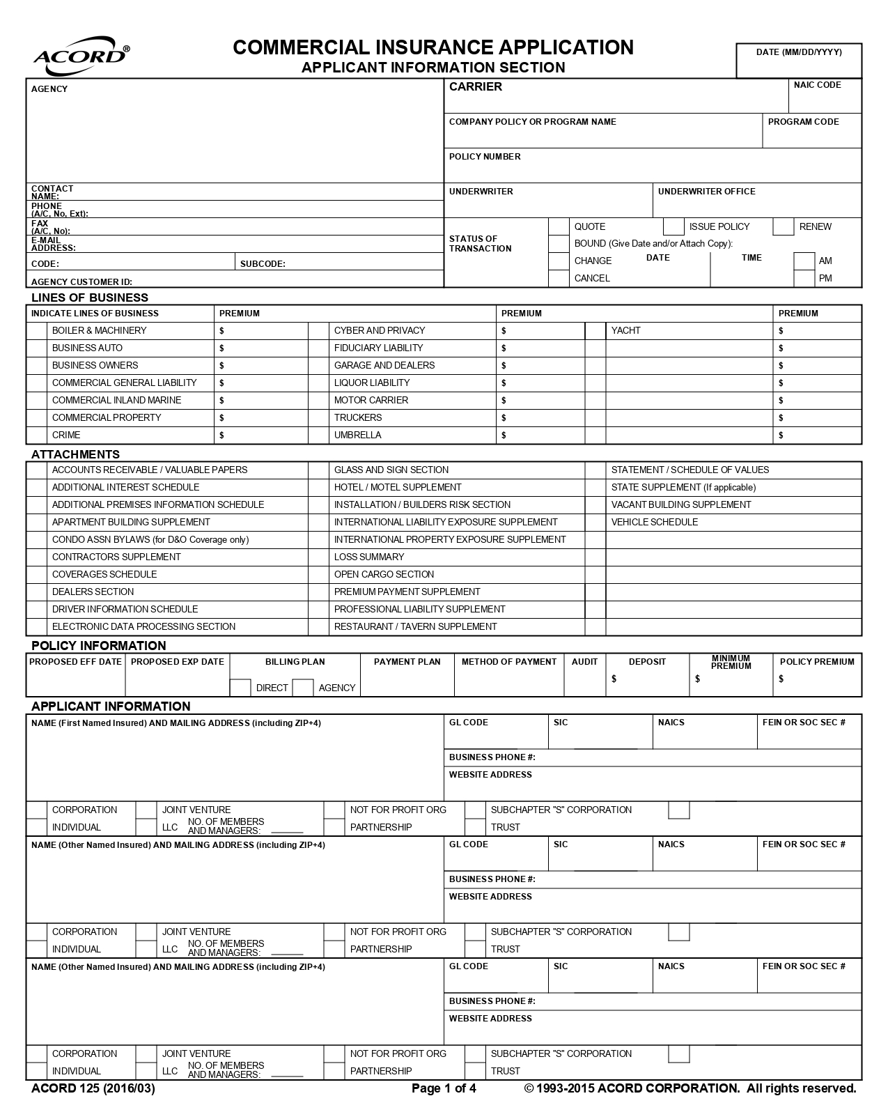 Acord 125 fillable form